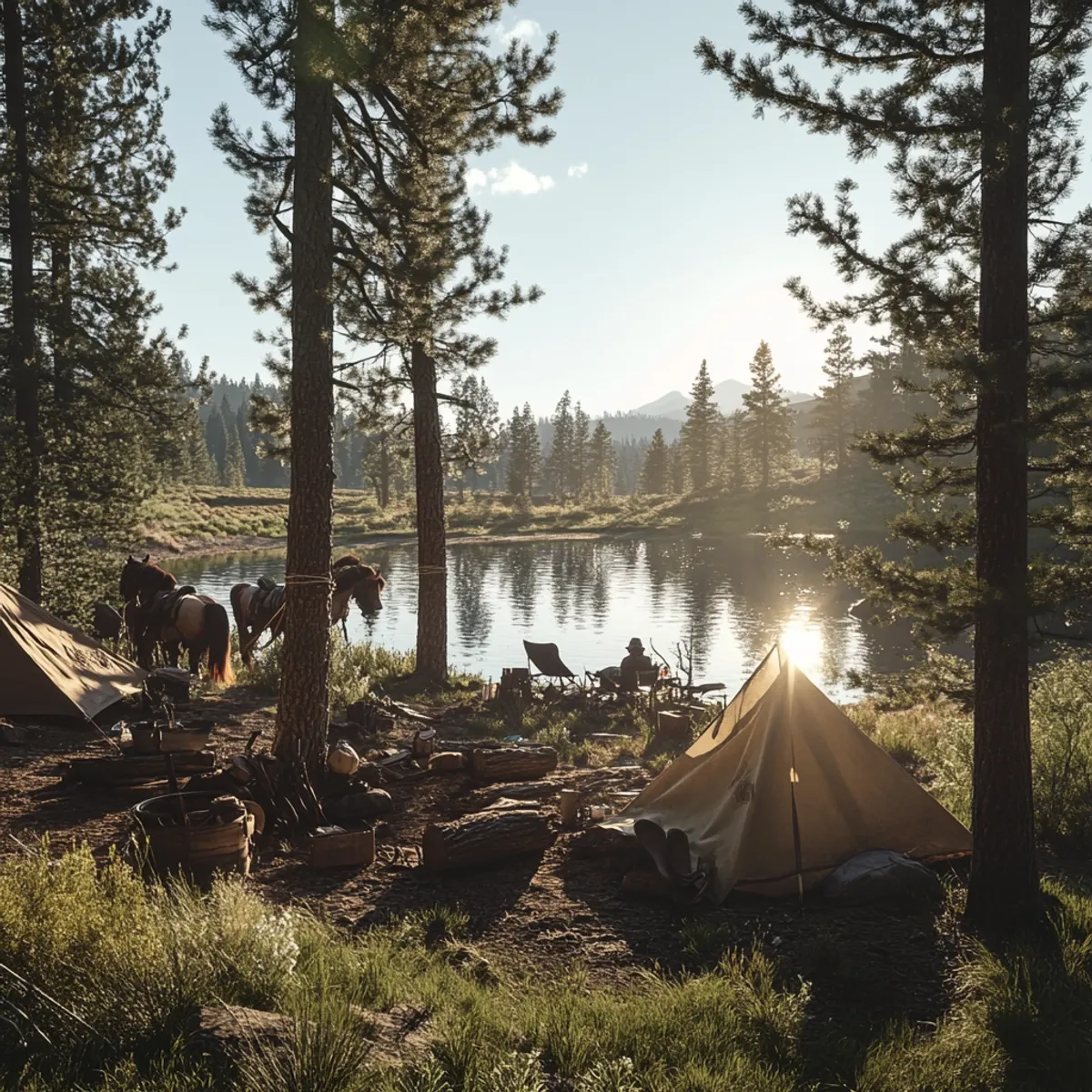 Tent next to lake